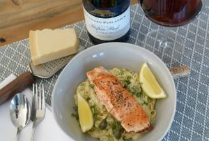 Pan-fried Salmon with Creamy Caper Pasta