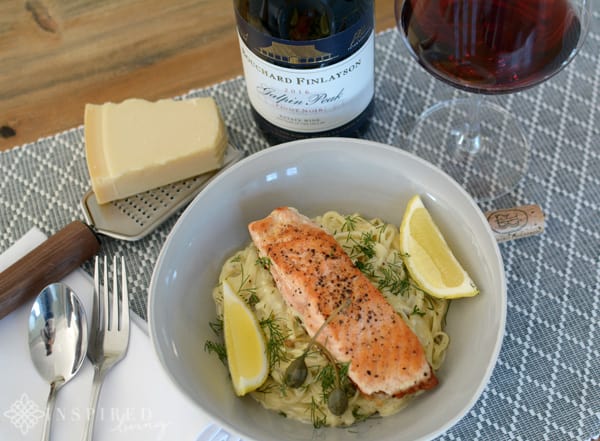 Pan-fried Salmon with Creamy Caper Pasta