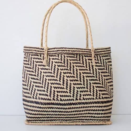 Handwoven Black and Natural Bamboo Shopper