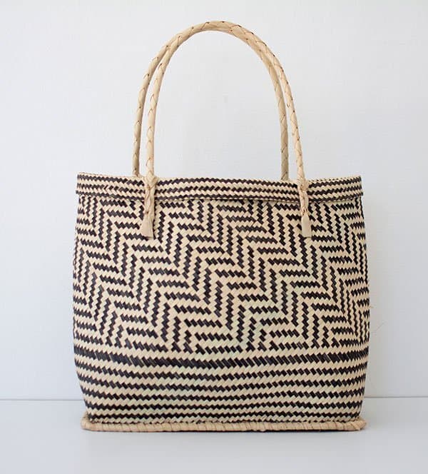 Handwoven Black and Natural Bamboo Shopper